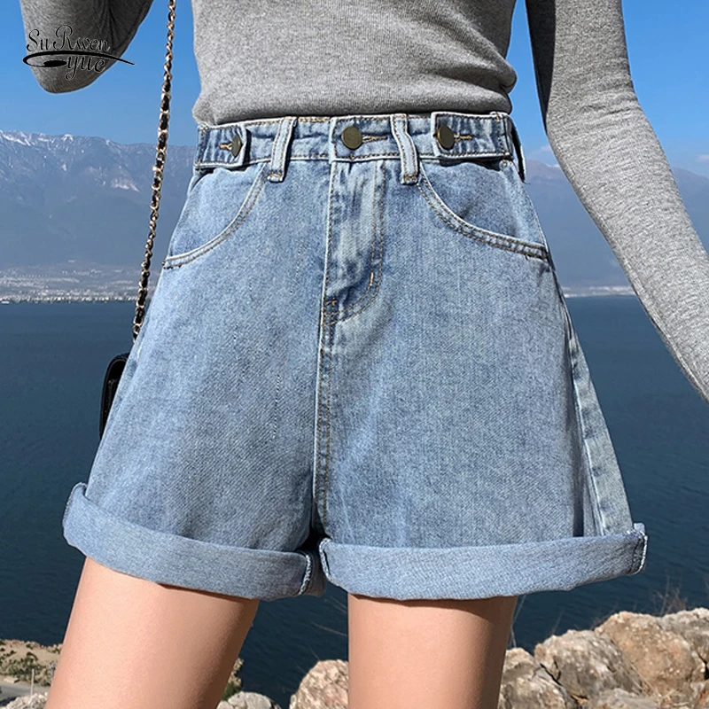 

2020 Summer Women's Denim Shorts Vintage Wide Leg Shorts Spodenki Damskie Casual High Waist Ladies Jeans for Women 9519