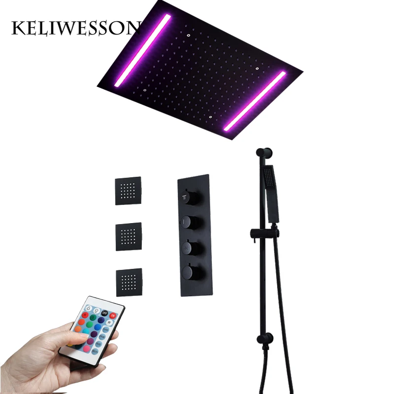 Цветной черный набор душевых головок для душа светодиодный потолочный смеситель