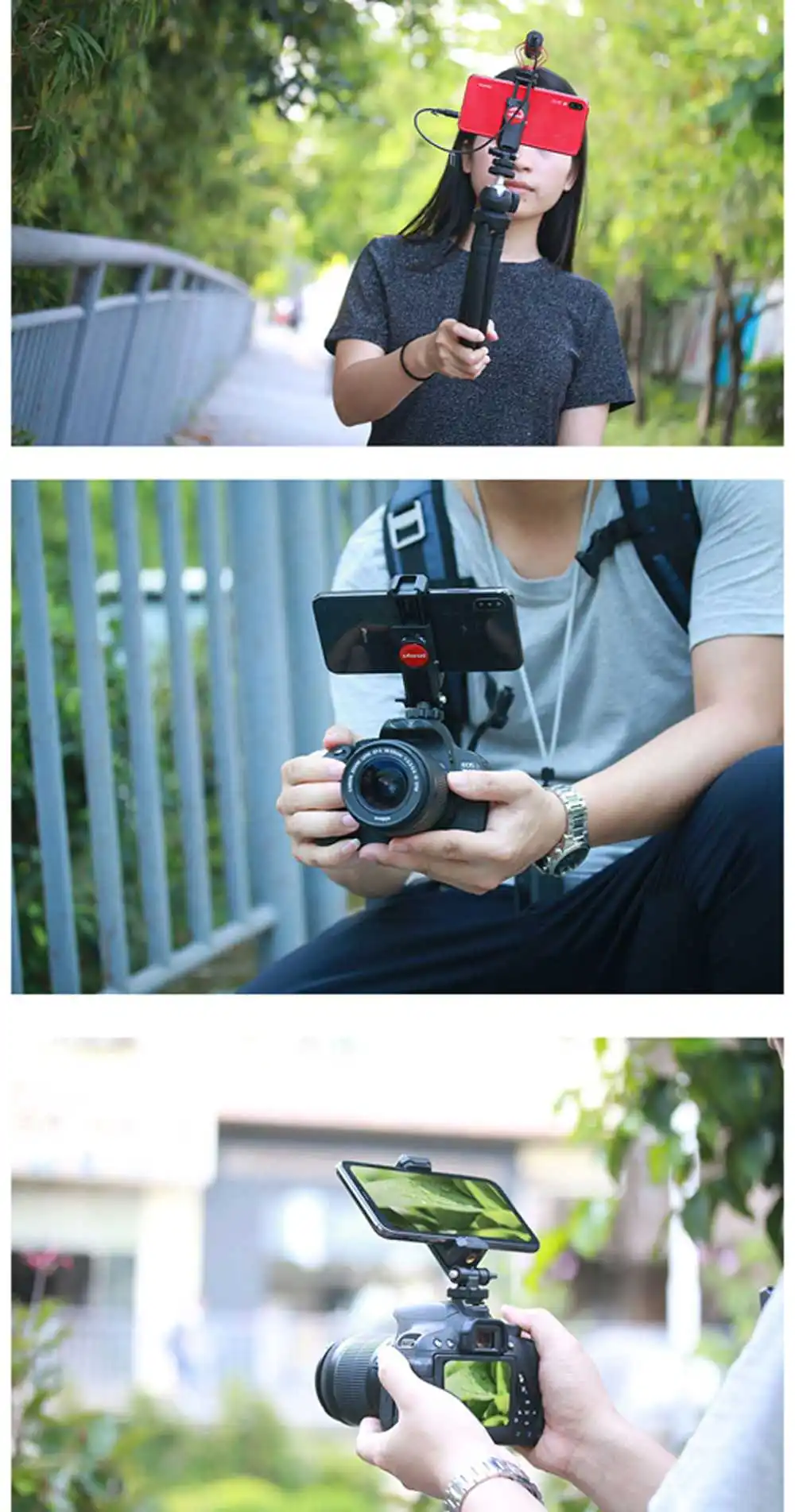 Ulanzi ST-06 360 Degree Rotation Vertical Bracket Phone Clip Holder Clamp Mount with Cold Shoe for DSLR Phone Photo Monitoring