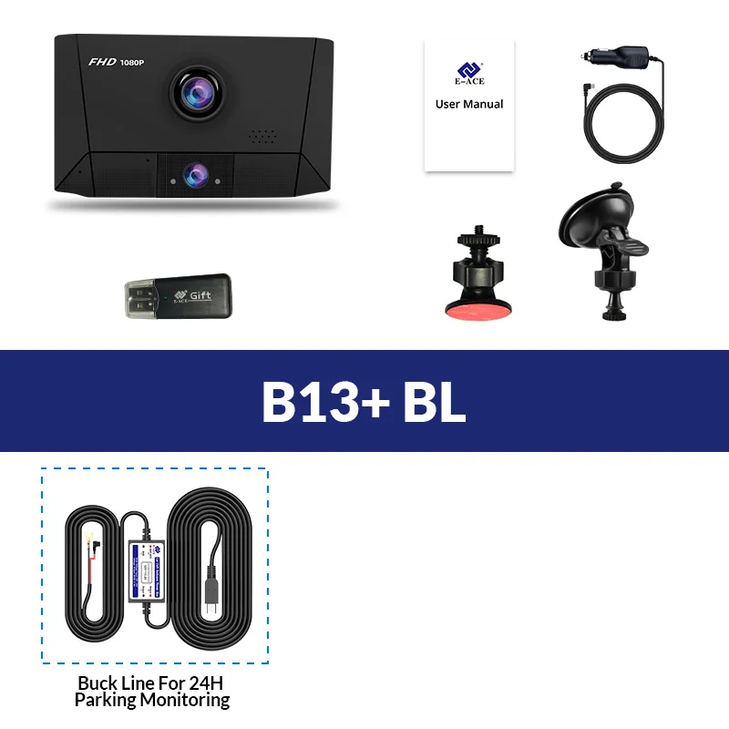 B13-BL E-ACE B13 DVR 4,0 дюймов авто рекордер 1080P FHD видеорегистратор ночного видения автомобильные видеорегистраторы 3 объектива камеры Автомобильная камера видеорегистратор - Название цвета: B13-BL