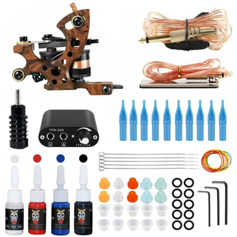 Tattoo Kit Tattoo Coil Machines Gun Ink Set Power Supply Grips Body Art Tools Set Permanent Makeup Body Art for Beginner Starter