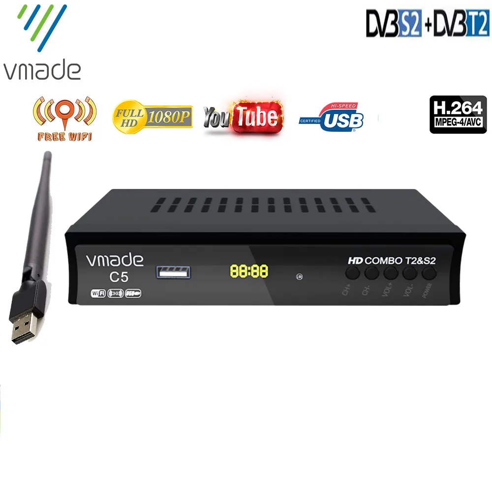 Фото Vmade DVB T2 + S2 Combo C5 HD цифровой спутниковый ресивер с поддержкой Youtube