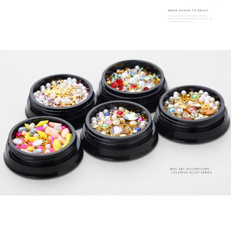 6 коробок/набор 3D Стразы для ногтей смешанные цветные Переводные изображения с