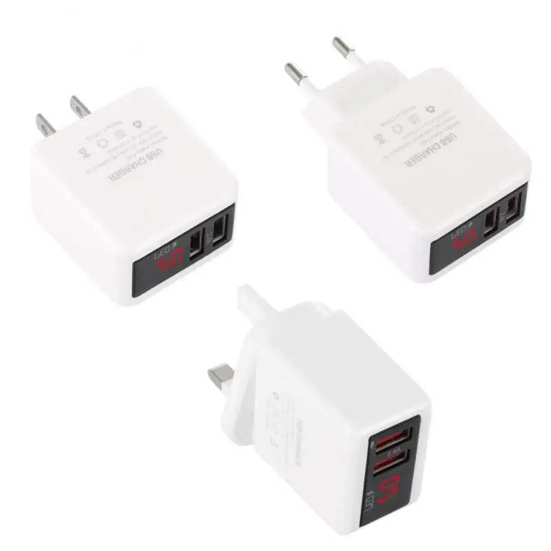Зарядное устройство US EU UK с цифровым дисплеем а двойной USB-адаптер для