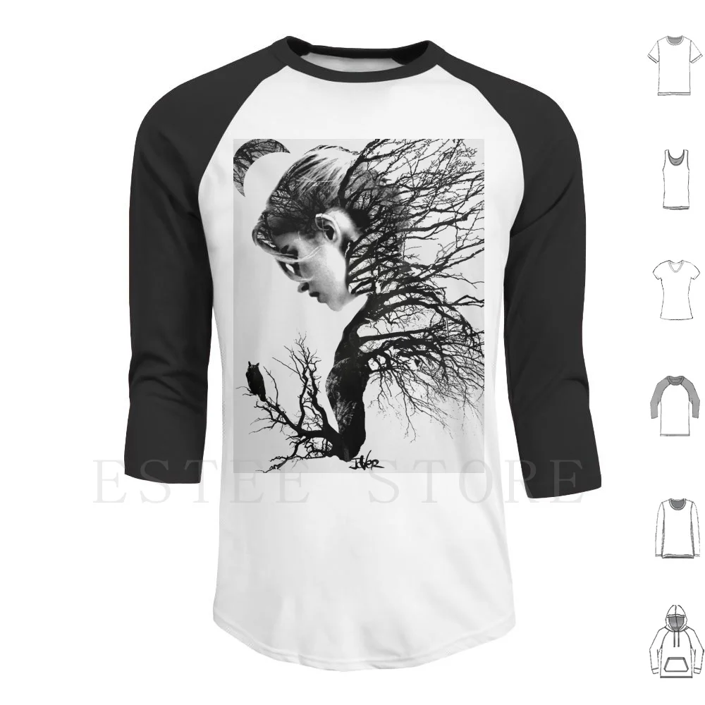

Толстовки Natures с длинным рукавом Jover Loui Jover Tree ветки Сова женское лицо Jover Art черно-белое