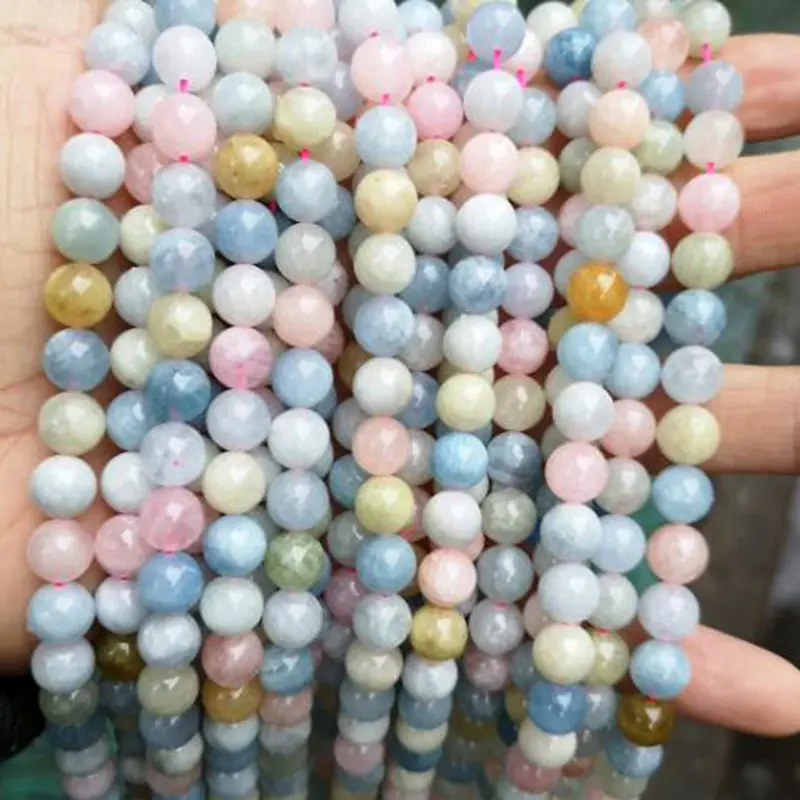 

Natural Morganite Stone 4/6/8/10mm Smooth Round Shape Necklace Bracelet Jewelry Loose Beads 38cm wk192JD