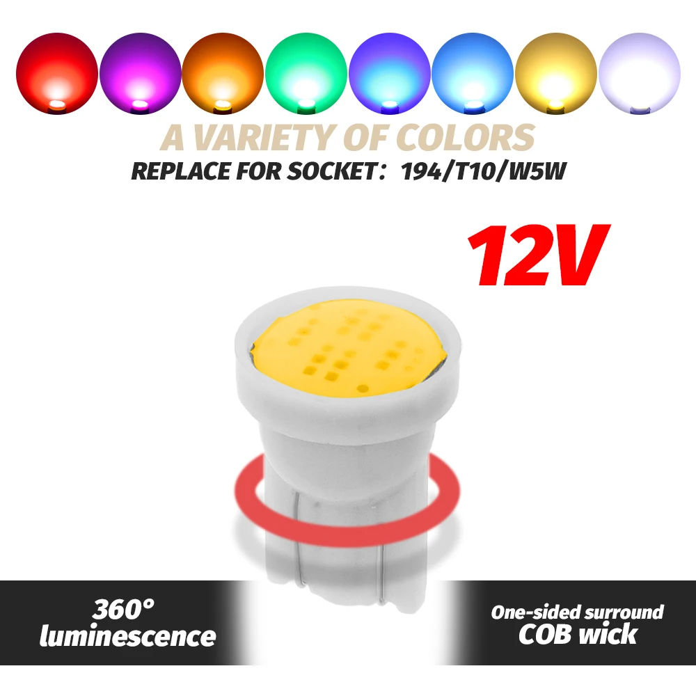 

10pcs Newest W5W Led T10 Car Light COB 10smd Glass 6000K White Auto Automobiles License Plate Lamp Dome Read DRL Bulb Style 12V