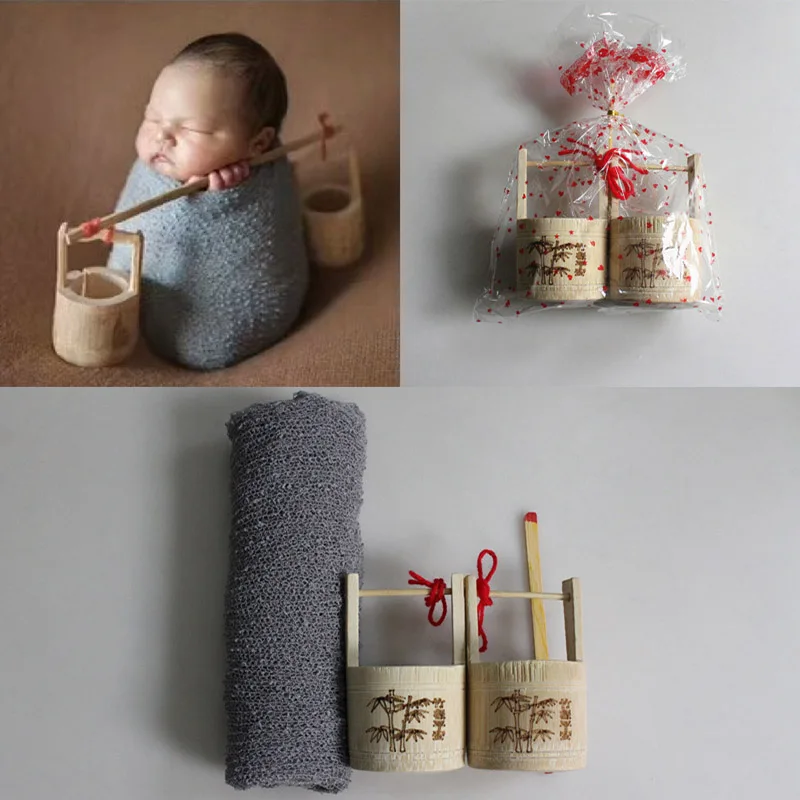 

Newborn Boy Girl Photography Wrap+Bucket Props Infant Picture Photo Shoot Wraps Outfits Tiny Baby Fotografie Props Accessories