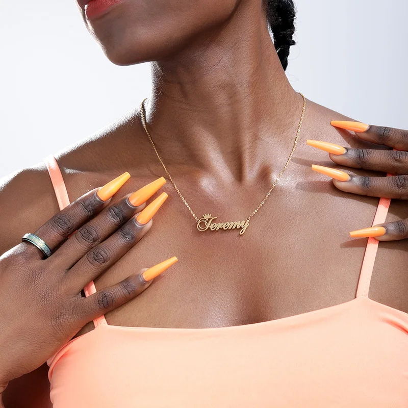 Custom Princess Crown Name Necklace For Women Girl Kids Stainless Steel Personalized Nameplate Choker Necklaces BFF Jewelry