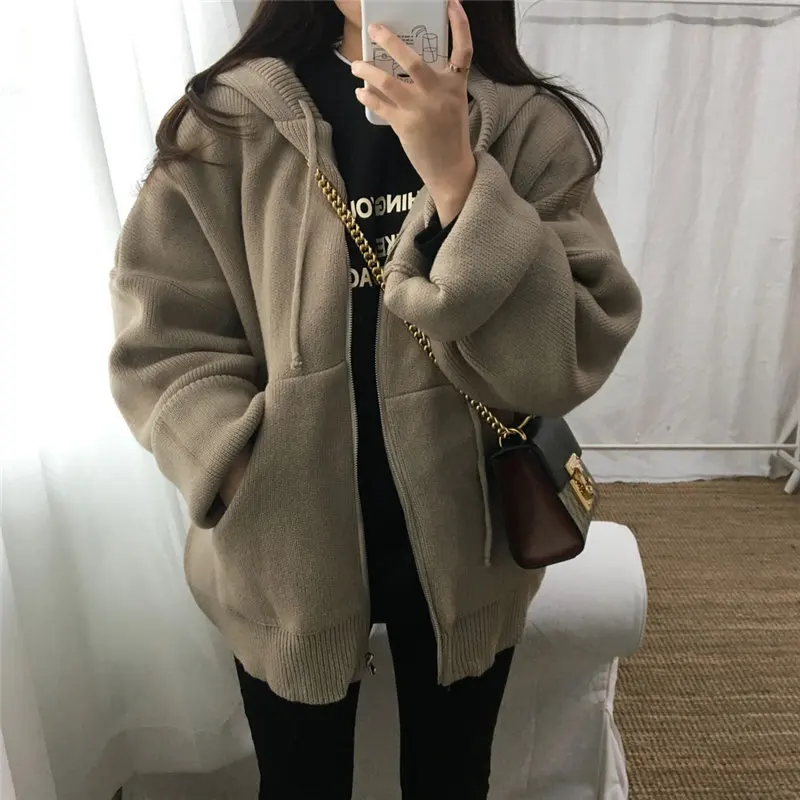 Милые Повседневные вязаные короткие свитера Alien Kitty на завязках с капюшоном и