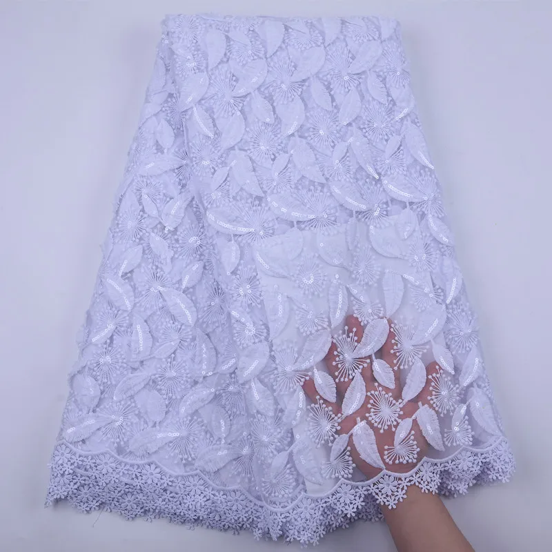 Королевский синий Африканское молочного цвета Шелковое кружево ткань с