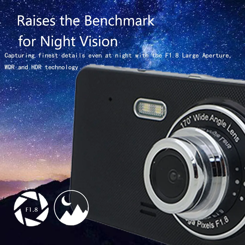 Автомобильный видеорегистратор 1080P с двумя объективами IPS 4 дюйма Full HD видео