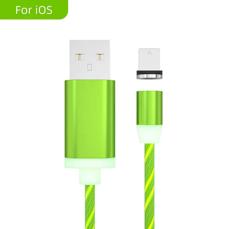 green For iPhone Магнитный кабель 1 м, нейлоновый Плетеный светодиодный кабель для мобильного телефона type C Micro USB C, магнитный кабель для зарядного устройства для Apple iPhone Xs 7 8 6 11 Pro Max samsung - Цвет: green For iPhone