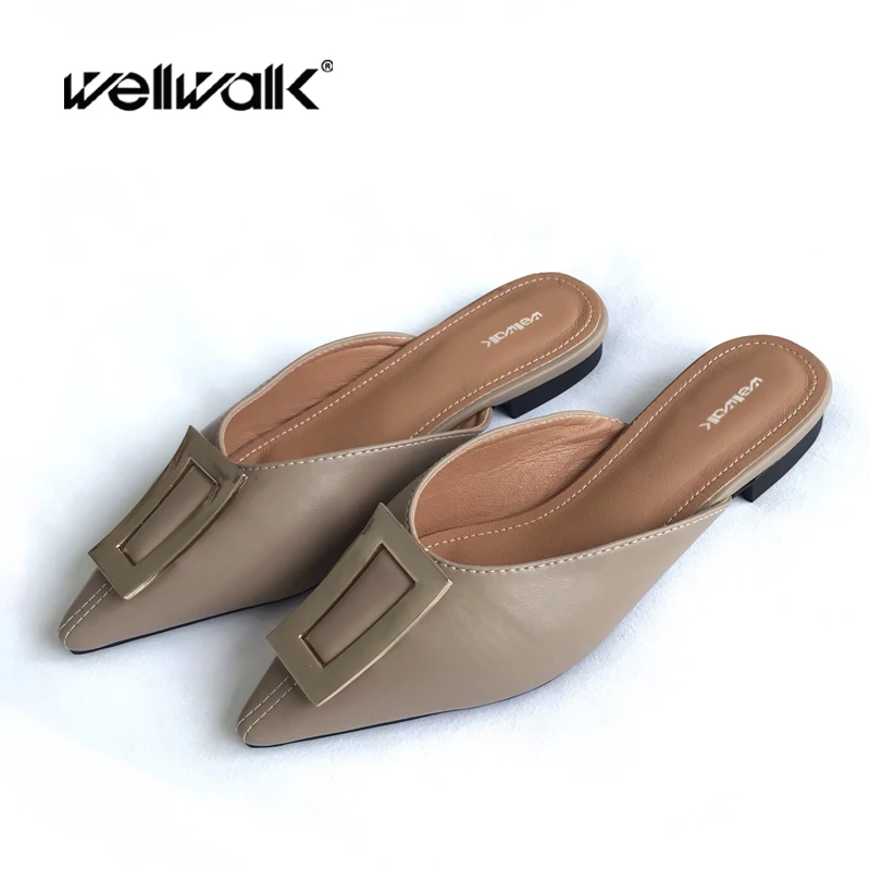 Wellwalk/туфли без задника на плоской подошве с металлической пряжкой женская обувь