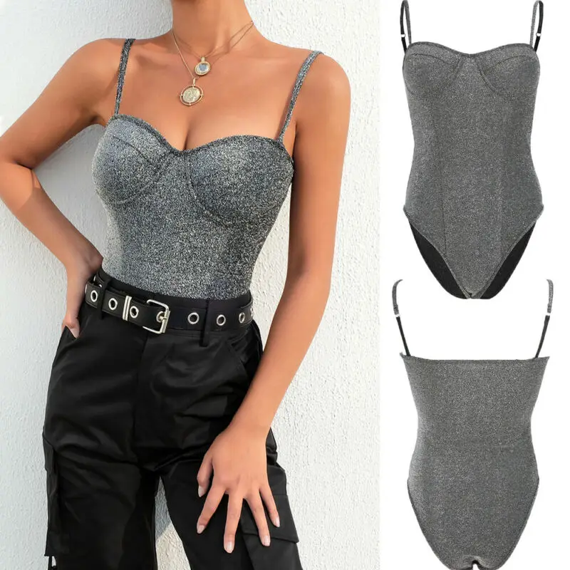 Сексуальное женское блестящее трико обтягивающее платье без рукавов однотонный