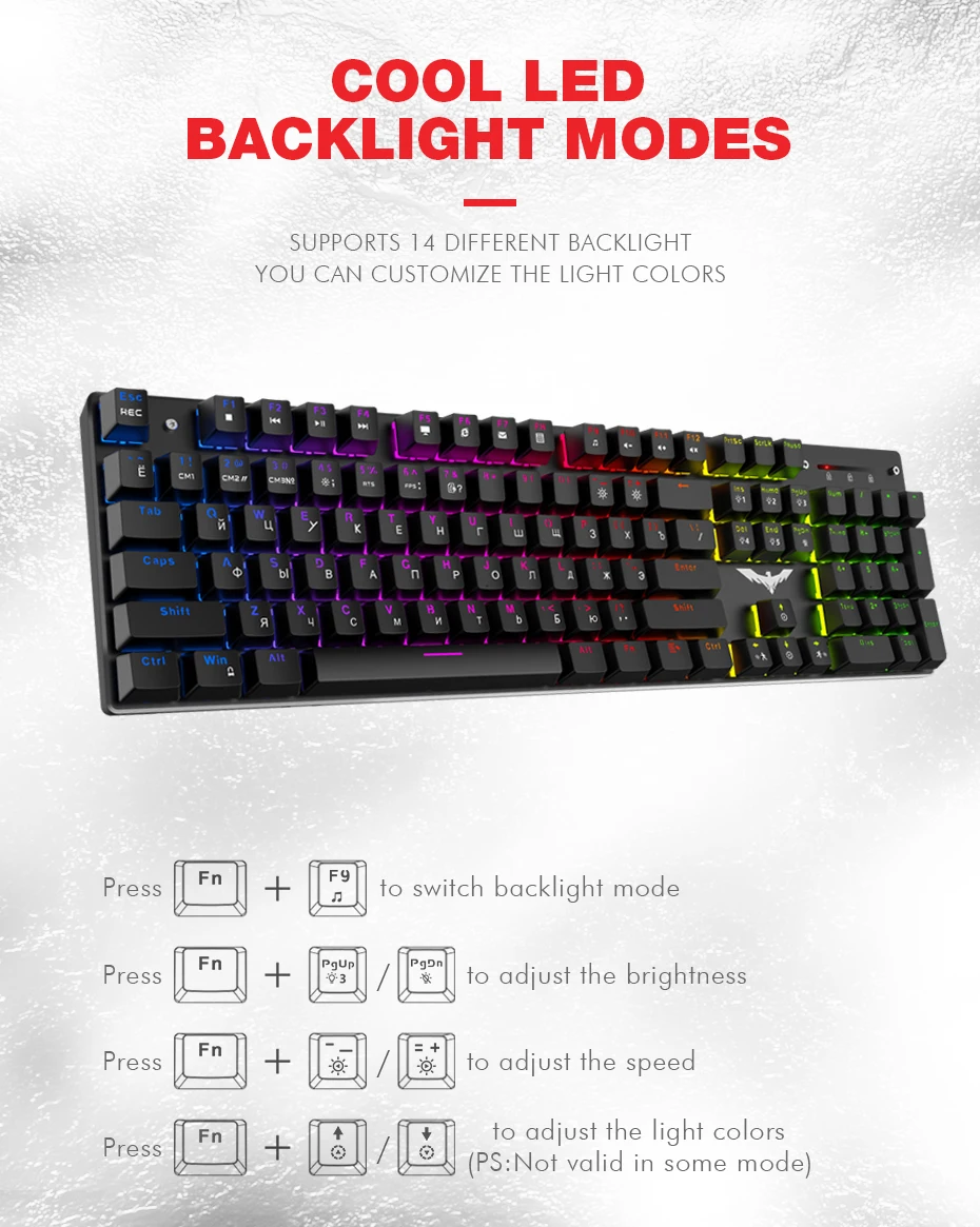 havit mechanical keyboard gamer 104 keys blue or red switch rgb gaming keyboards for tablet desktop russian version free global shipping