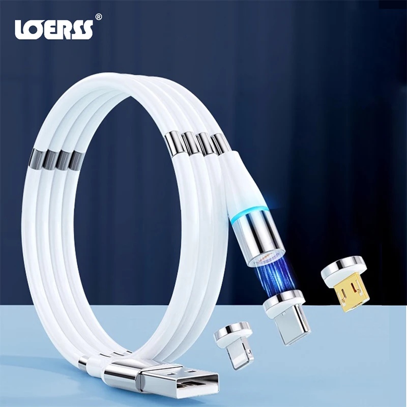 Магнитный самообмоточный USB кабель для iPhone Type C Micro быстрая зарядка шнур передачи