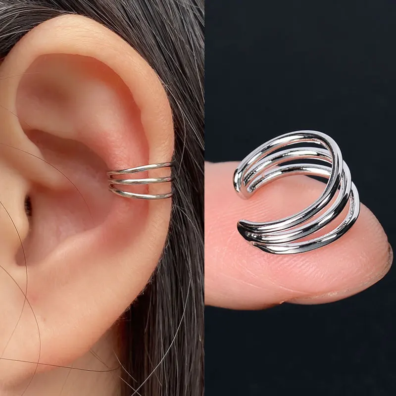 Stackable Earrings Without Ear Hole Star Wrap Clip On Earrings Earcuff for Women Chain Hollow Ear Cuff  Fake Earring Piercing images - 6