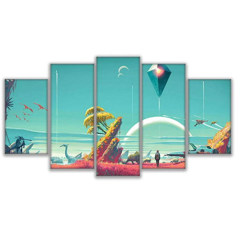 

Modern Canvas Poster Printed Room Wall Art 5 Piece No Man'S Sky Painting Home Decor Abstract Comic Game Pictures Frame PENGDA