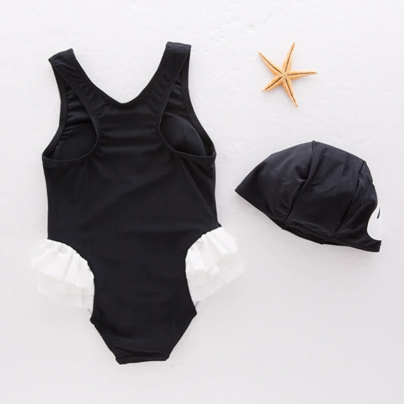 

Children's Swimsuit Girl Black and White Little Swan Pink Flamingo One-piece Baby Baby Korean Girl Princess Swimsuit