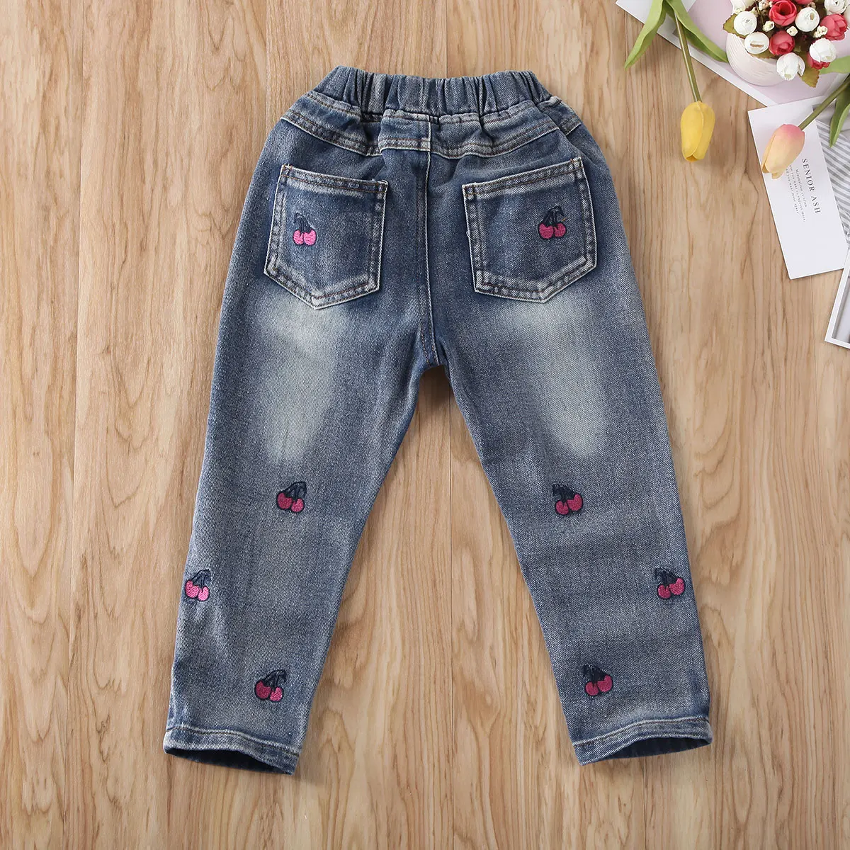 Новинка 2020 года Одежда для маленьких девочек Джинсы Брюки с вышивкой