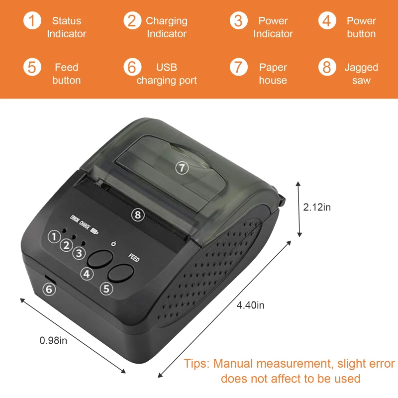 

Bluetooth Printer Thermal Printer With 6 Rolls Printing Papers Receipt POS Printer Thermal Bill Printer 58mm 90mm/s