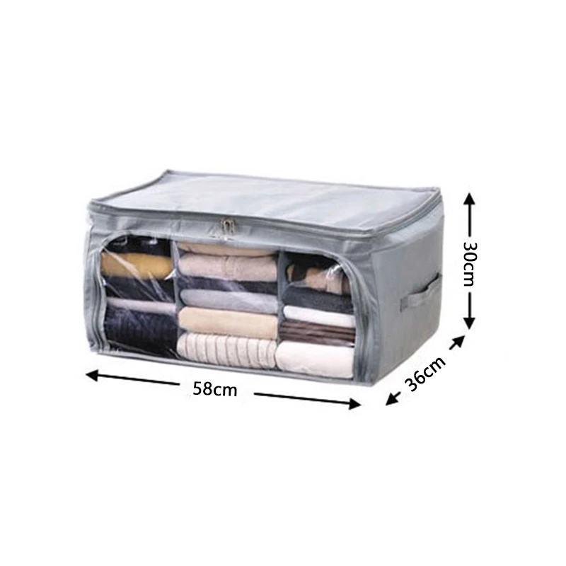 

1PC Non-Woven Quilt Storage Box Clothes Organizer With Handles Clear Window Storage Container Save Space Home Storage Box