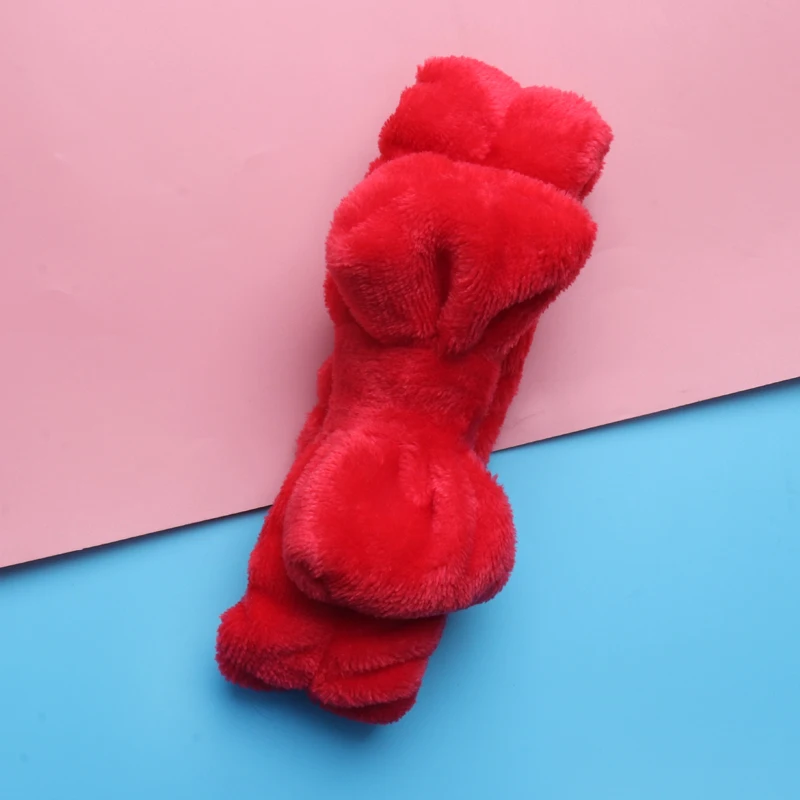 red Фланелевые косметические повязки на голову, мягкие эластичные повязки на голову с бантом, кружевные повязки на голову для мытья лица, душа, спа, инструменты для макияжа - Handle Color: red