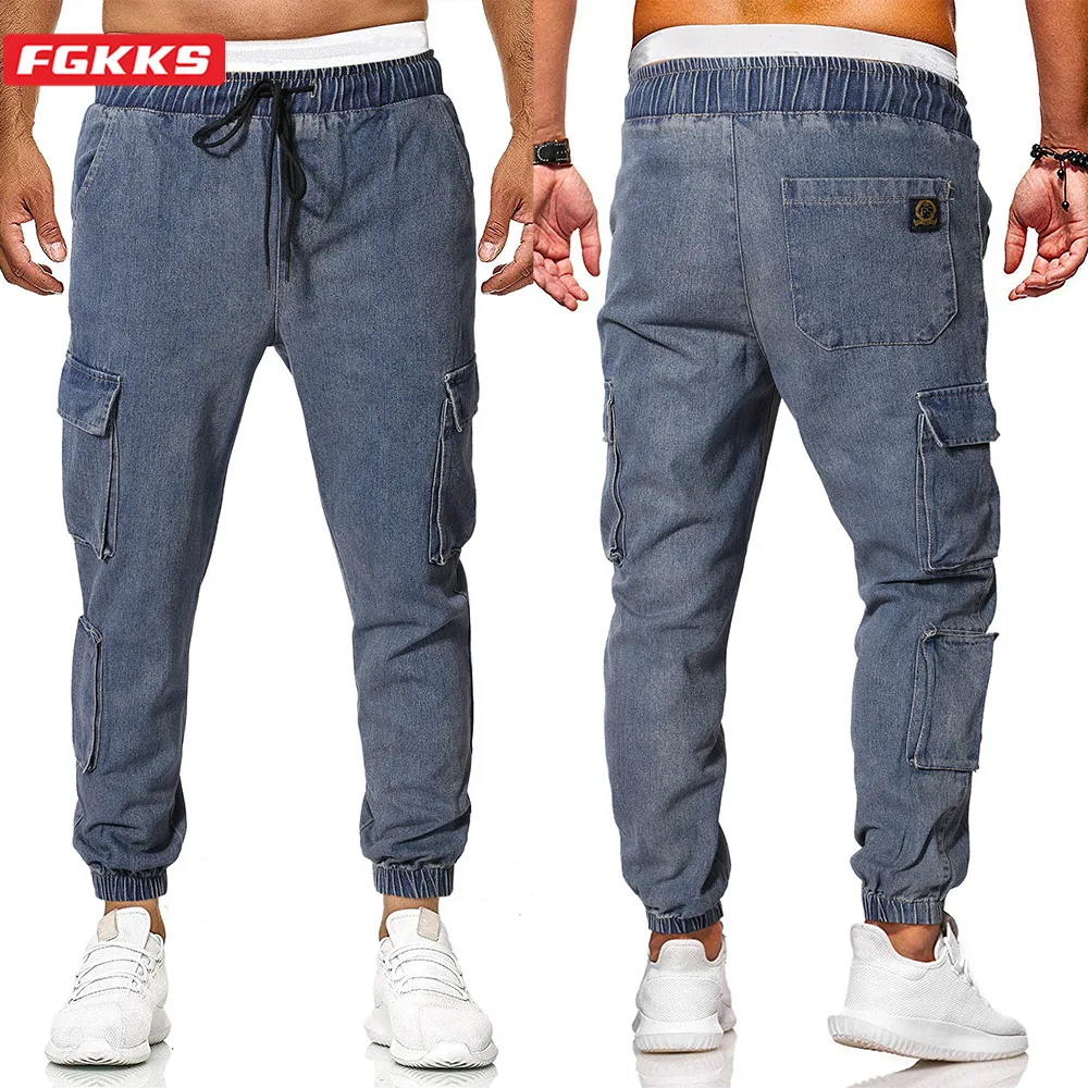 FGKKS Brand Men Fashion Jeans Autumn New Men's Multi-Pocket Cargo Trousers High Street Solid Color Casual Male | Мужская одежда
