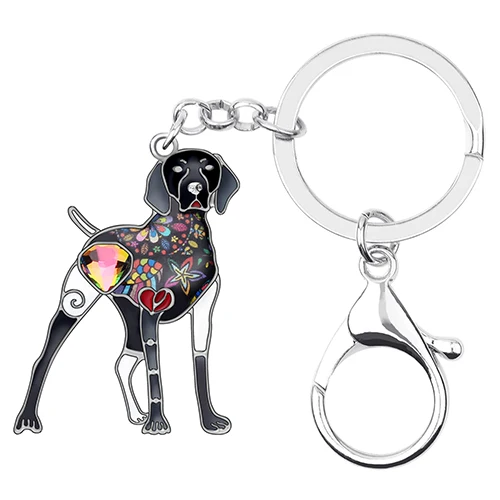 Bonsny Enamel Alloy Rhinestone Floral Doberman Dog Key chains Key Rings Car Purse Bag Decorations Keychains For Women Girls Gift - Цвет: Dark