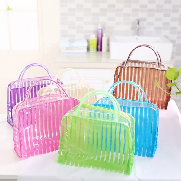 

Transparent Stripe Cosmetic Makeup Waterproof Travel Wash Storage Bag Bath Bags