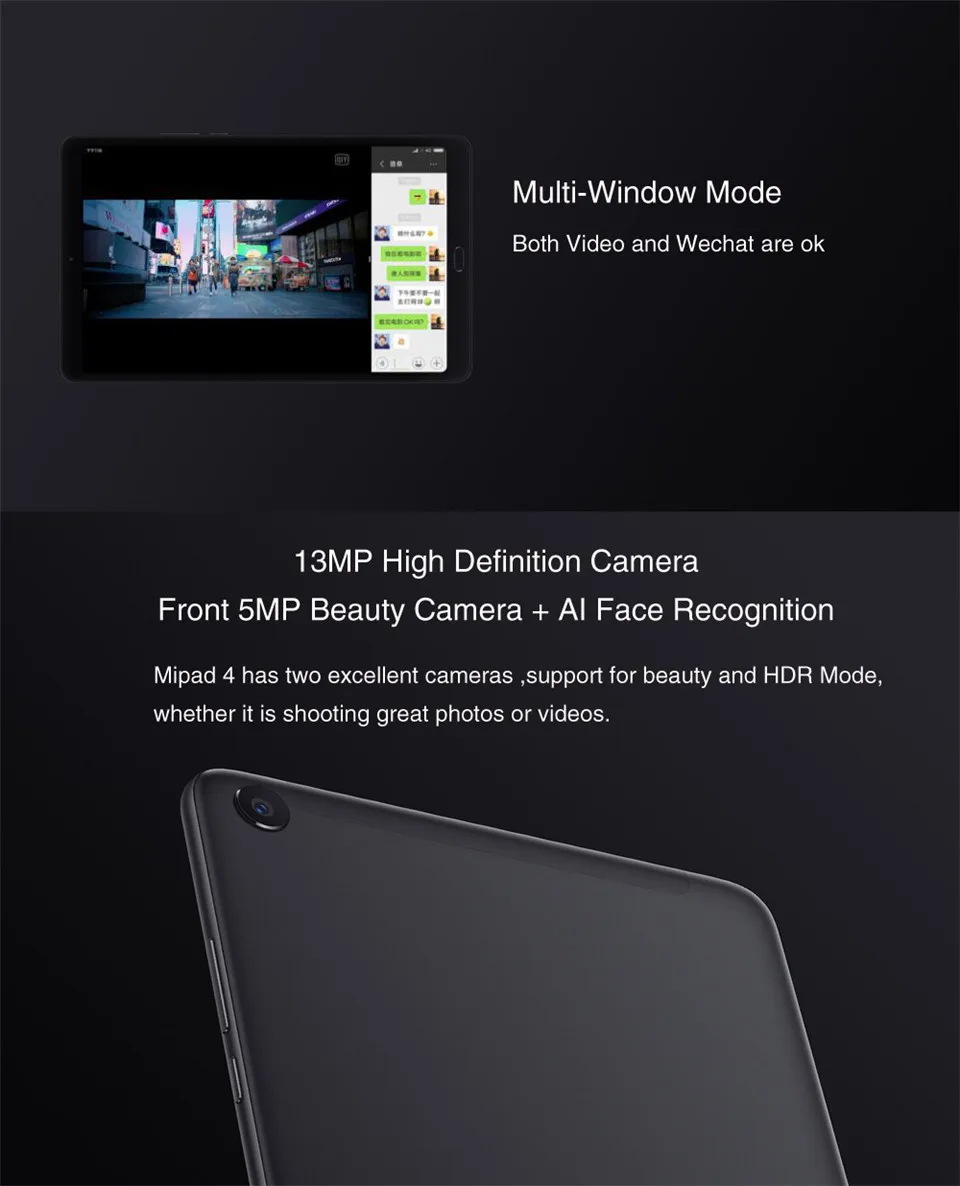 Xiaomi Mi Pad 4, планшеты, ПК, 8,0 дюймов, MIUI 10, Восьмиядерный процессор Snapdragon 660, 32 ГБ/64 ГБ, Мп+ Мп, фронтальная камера заднего вида, двойной Wi-Fi
