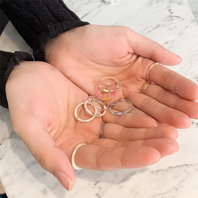 

Hot Sale Handmade Acetate Plate Rings Colorful Acrylic Resin Rings Fashion Transparent Anniversary Finger Rings Women Jewelry