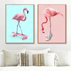 Картина на холсте, забавные животные, скейтборд, фламинго, картина с принтом, постер для гостиной, спальни, украшение для дома, настенное искусство