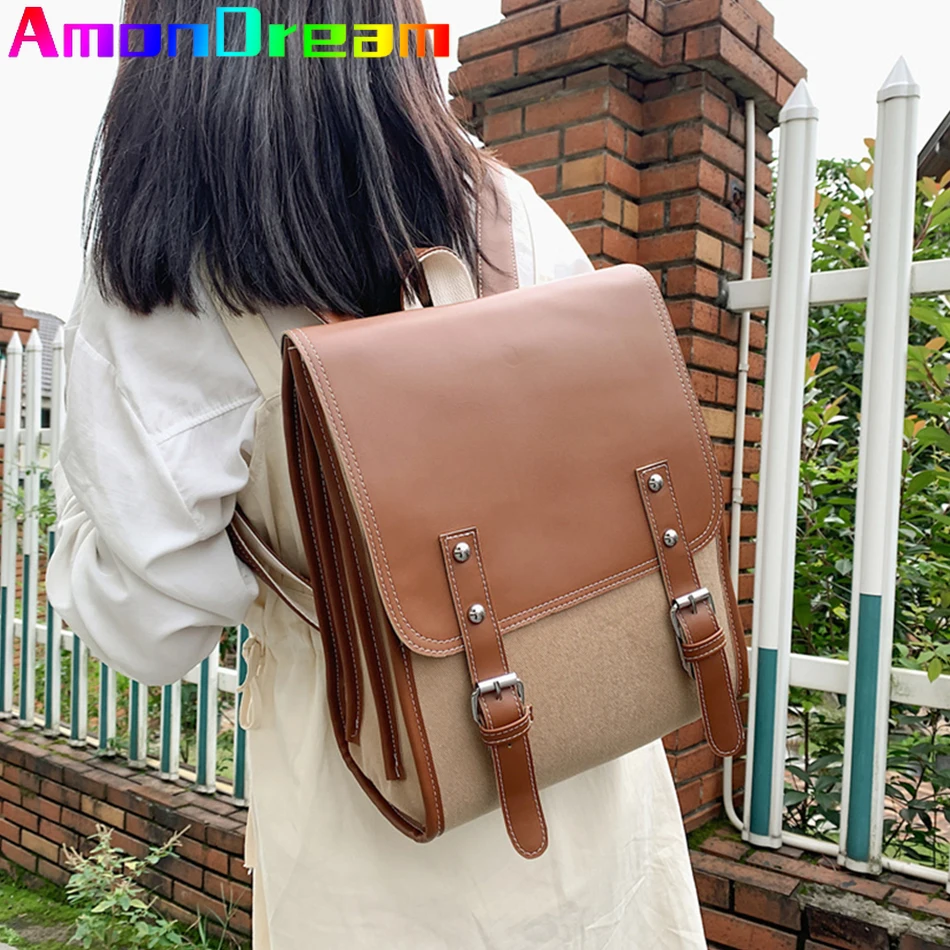 

Vintage Girls Backpack Korean College Style Female Bag Fashion Class Bookbag Mochila Feminina Lady Travel Shoulder Day Rucksack