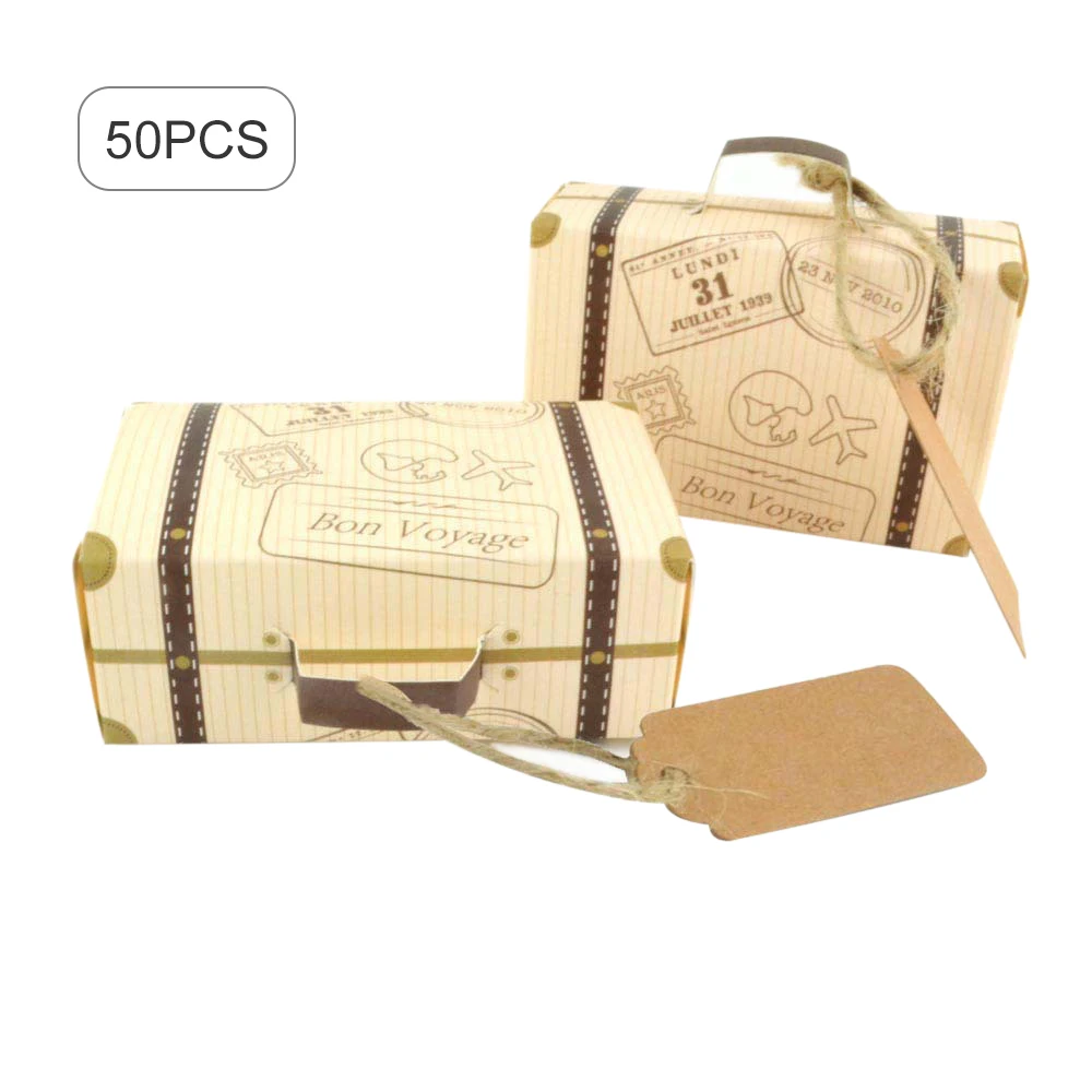 DIY 50 шт крафт винтажный мини чемодан коробка для конфет с бирками шоколадная
