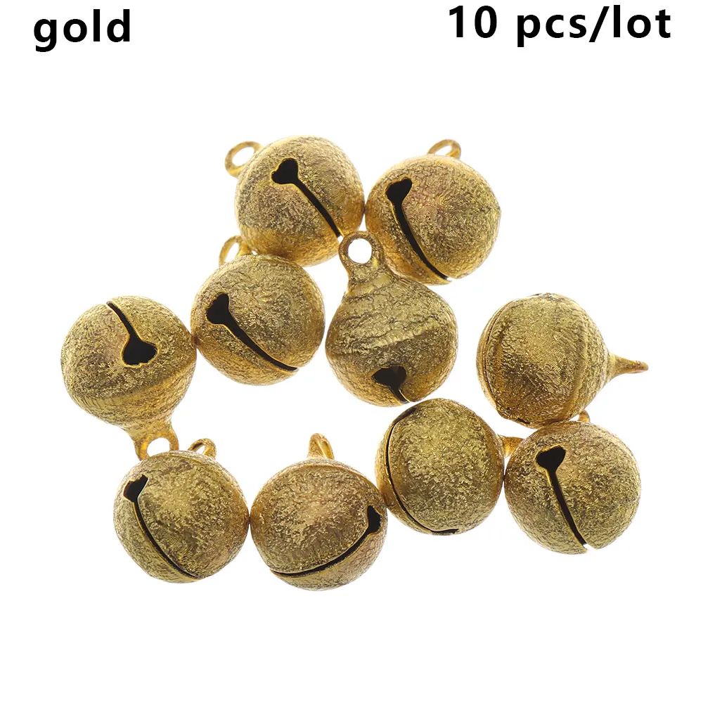 gold 10 шт цветные Свободные металлические бусины, железные колокольчики, рождественские подвесные Подвески, Колокольчик для елки, праздничные декоративные шары, поделки своими руками - Цвет: gold