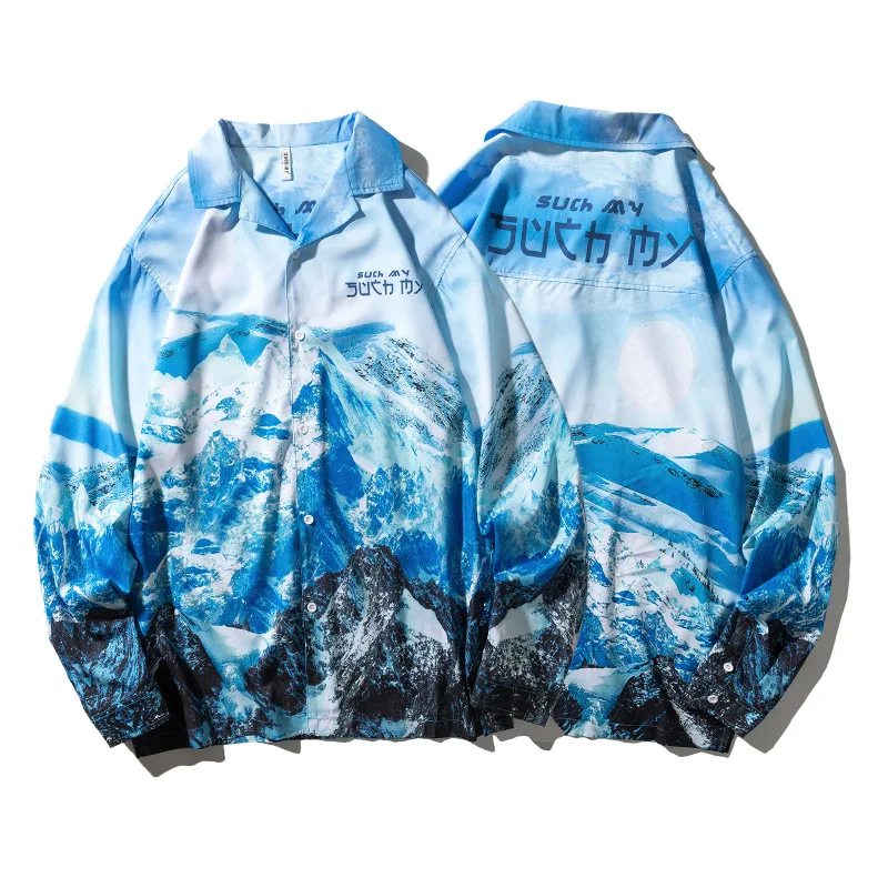 

Japanese Casual men's shirts latest Summer autumn long-sleeved printed shirts men's clothing party banquet beach men's shirts