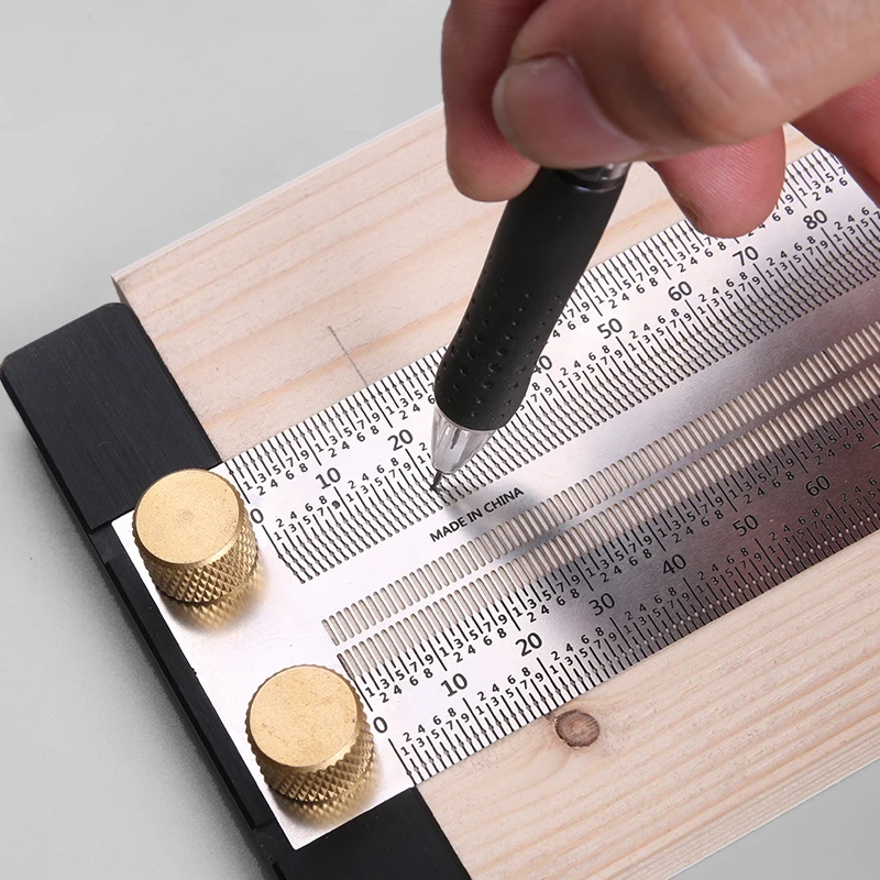 

High-precision Scale Ruler T-type Hole Ruler Stainless Woodworking Scribing Mark Line Gauge Carpenter Crossed-out Measuring Tool