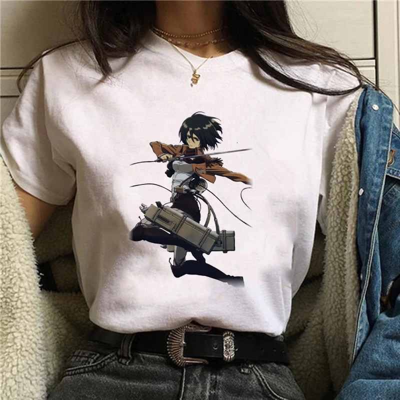 

2021 Harajuku Attack on Giant Woman Tshirts Top Design White Short Sleeve Aesthetic Japanese Anime