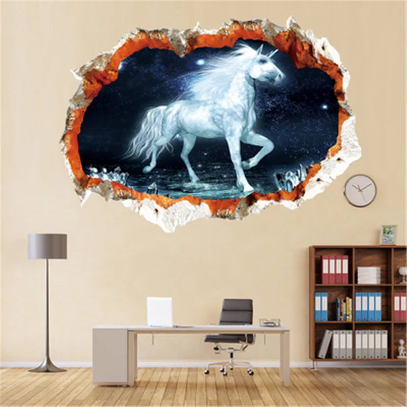 3D Galaxy Dreamy Единорог наклейки на стену для детских комнат домашний декор девочек