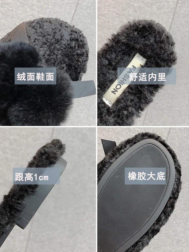 

Slippers Casual Flat Shoes Female Cover Toe Slipers Women Flock Slides Butterfly-Knot Fur Flip Flops Shallow Low Luxury Soft 202