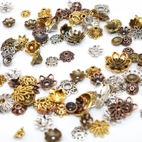 50 100pcs alloy mixed size tibetan silver plated flower gold beads end caps metal bead caps charms for jewelry findings