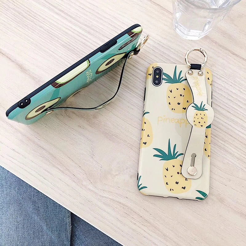 Cute Avocado Wristband Pineapple Phone Case For iphone X XR 11 MAX Soft Cover 6S 6 7 8 Plus Bling Stand Holder Coque |