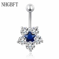 nhgbft surgical steel crystal zircon flower dangle navel piercing womens belly button ring body jewelry