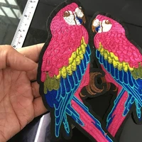 20pcslot embroidery patch pink parrot bird couple animal clothing decoration sewing accessories diy iron heat transfer applique