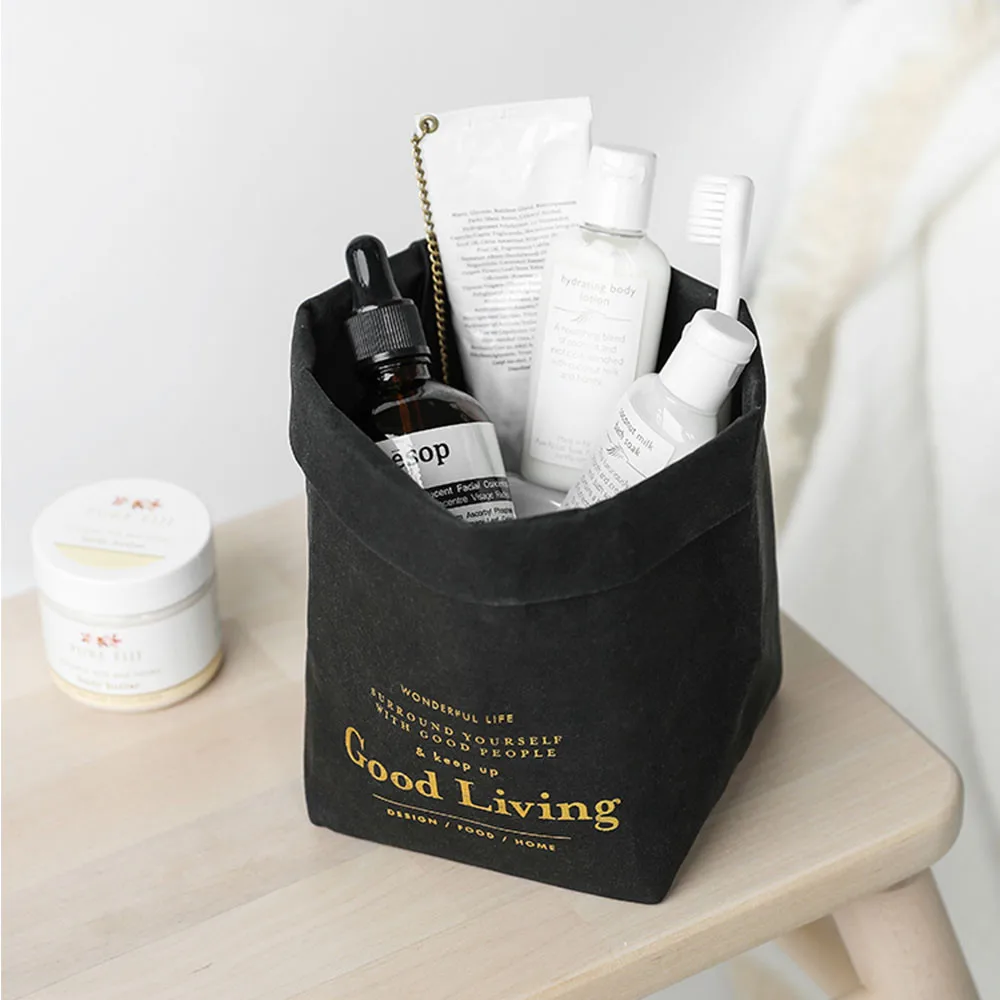 Черная моющаяся сумка для хранения из крафт бумаги серый складной цветочный