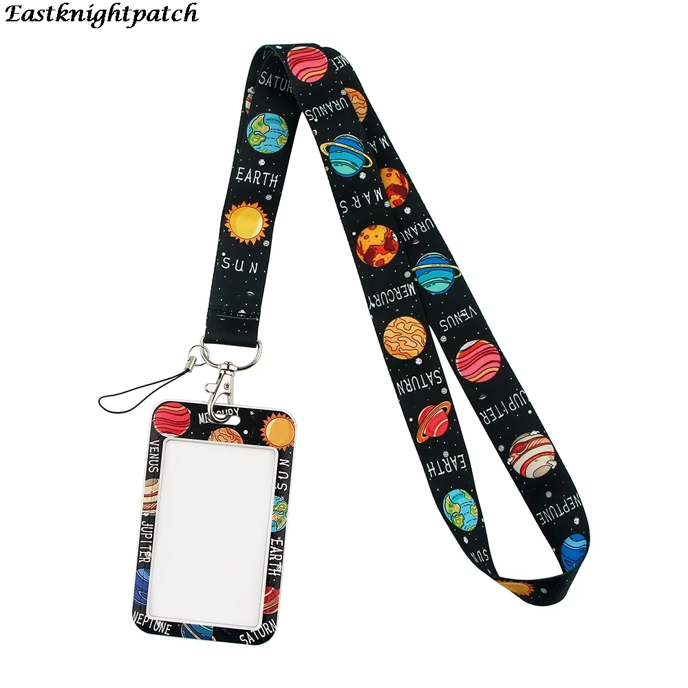 

E2892 Cartoon Planet Lanyard Keychain keys Badge ID Mobile Phone Rope Kids Gifts Lanyard With Card Holder Cover