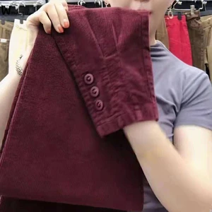 Элегантные женские вельветовые шаровары, повседневные, с высокой талией, винтажные, свободные брюки карандаш, брюки с эластичным поясом