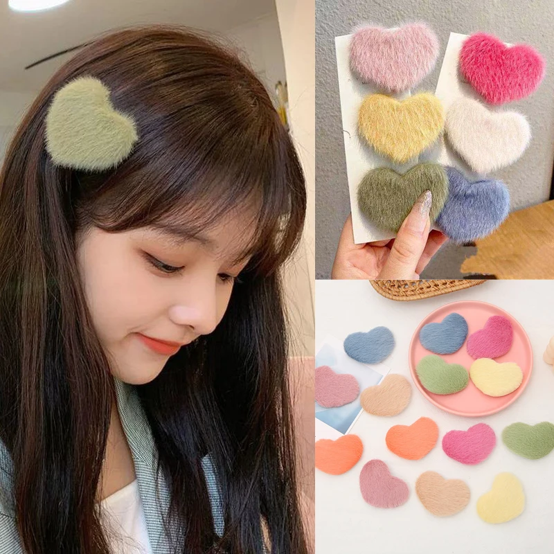 

10PC/Lot Plush Hairpin Girl Heart Net Red Headdress Hairclips Korea Style Kawaii Hair Clip Hair Accessories Barrette